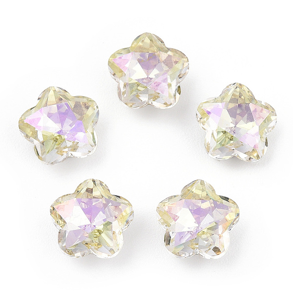 

PandaHall K9 Glass Rhinestone Cabochons, Pointed Back & Back Plated, Faceted, Plum Blossom, Jonquil, 8x8x4mm Glass Rhinestone Flower Yellow