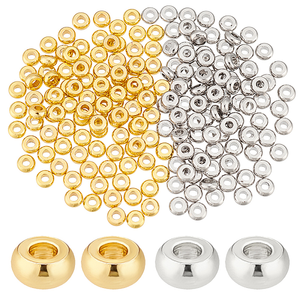 

PandaHall PH 200pcs Spacer Beads, 2 Colors 4mm Flat Round Heishi Beads Metal Loose Beads Spacers for Heishi Clay Beads Summer Stackable...
