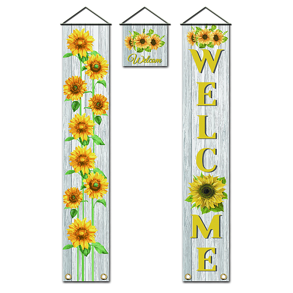 PandaHall Polyester Hanging Sign for Home Office Front Door Porch Decorations, Rectangle & Square, Word Welcome, Yellow, 180x30cm and...