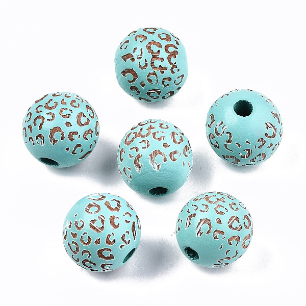 

PandaHall Painted Natural Wood Beads, Laser Engraved Pattern, Round with Leopard Print, Cyan, 15~16x15mm, Hole: 4mm Schima Wood Round Cyan