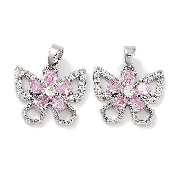 

PandaHall Brass Micro Pave Cubic Zirconia Pendants, Butterfly Charms, Platinum, 14.5x16.5x3.5mm, Hole: 2.8x4.5mm Brass+Cubic Zirconia..., Pink