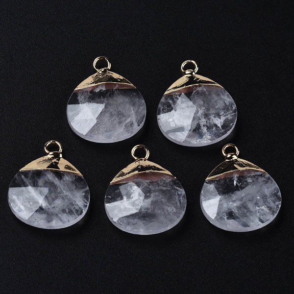 

PandaHall Natural Quartz Crystal Pendants, Rock Crystal Pendants, with Golden Brass Findings, Rack Plating, Faceted, Oval, 22x18x5mm, Hole...