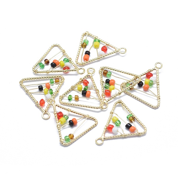 

PandaHall Brass Pendants, with Acrylic Beads, Long-Lasting Plated, Triangle, Real 14K Gold Plated, Colorful, 19.5x17.5x3mm, Hole: 1.8mm...