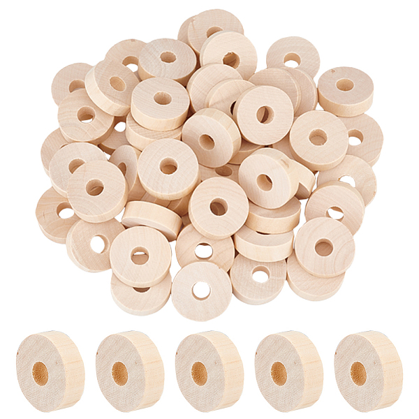 

PandaHall Unfinished Wood Discs, Flat Round Wood Cutout, Wheat, 3.3~3.4x1cm, Hole: 6.5mm Wood Flat Round Orange