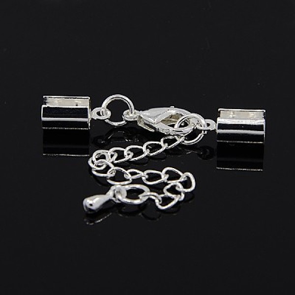 

PandaHall Brass Chain Extender, with Cord Ends and Lobster Claw Clasps, Silver, 36mm, Hole: 4mm, Cord End: 10x5mm, Hole: 4mm Brass