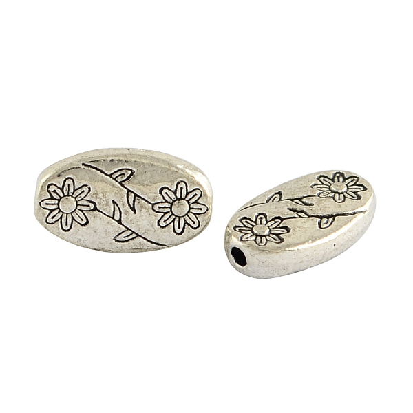 

PandaHall Oval with Flower Tibetan Style Alloy Beads, Cadmium Free & Lead Free, Antique Silver, 10x6x2.5mm, Hole: 1.5mm Alloy Oval