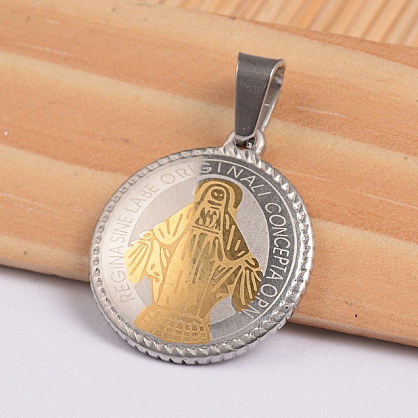 

PandaHall Flat Round with Virgin Mary & Word 304 Stainless Steel Pendants, Golden & Stainless Steel Color, 21.8x19x3.5mm, Hole: 4x6.5mm 304...