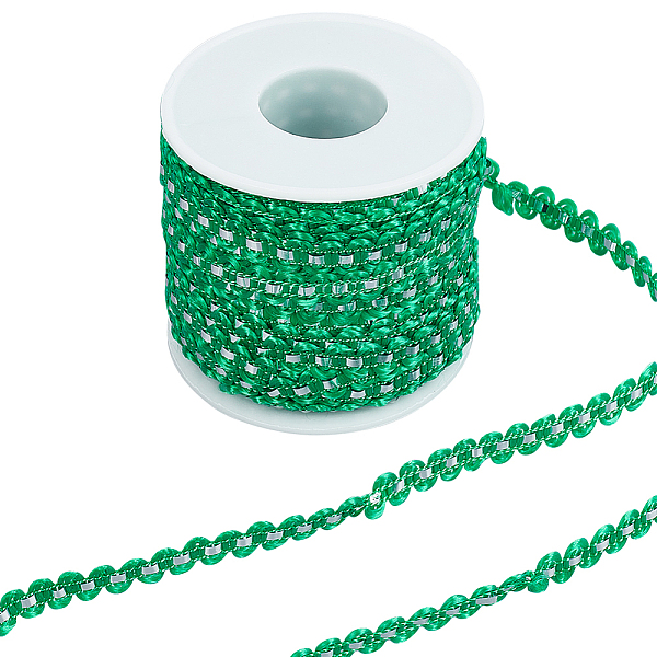

PandaHall Gorgecraft 25M Metallic Yarn Lace Ribbons, Jacquard Ribbon, Garment Accessories, Green, 1/4 inch(8mm) Polyester Green