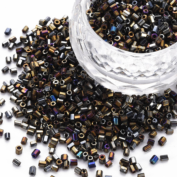 

PandaHall Glass Bugle Beads, Metallic Colours, Gray, 2.5~3x2mm, Hole: 0.9mm, about 15000pcs/pound Glass Gray
