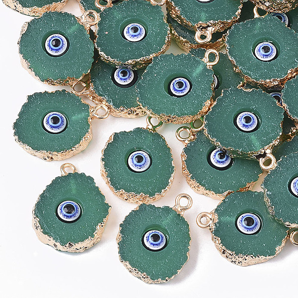 

PandaHall Druzy Resin Pendants, with Edge Light Gold Plated Iron Loops, Flat Round with Eye, Teal, 20~23x17~18x5mm, Hole: 1.8mm Iron+Resin..., Cyan