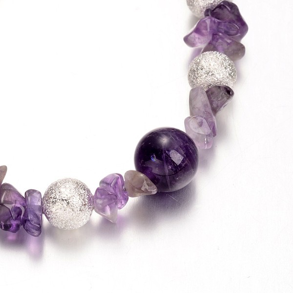 

PandaHall Natural Amethyst Bead Bracelets, with Brass Textured Beads and Lobster Claw Clasps, 182mm Amethyst
