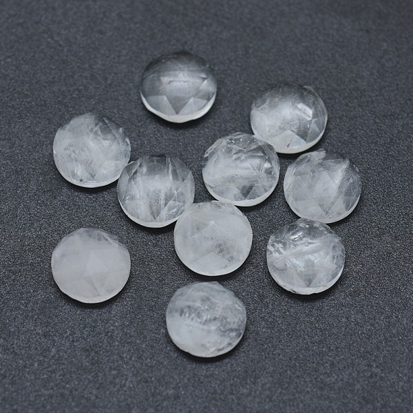 

PandaHall Natural Quartz Crystal Cabochons, Rock Crystal Cabochons, Faceted, Flat Round, 7.5x3.5~4mm Quartz Crystal Flat Round