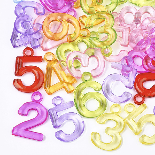 

PandaHall Transparent Acrylic Pendants, Number, Mixed Color, 31~32x19~21x4~5mm, Hole: 3mm Acrylic Number Multicolor