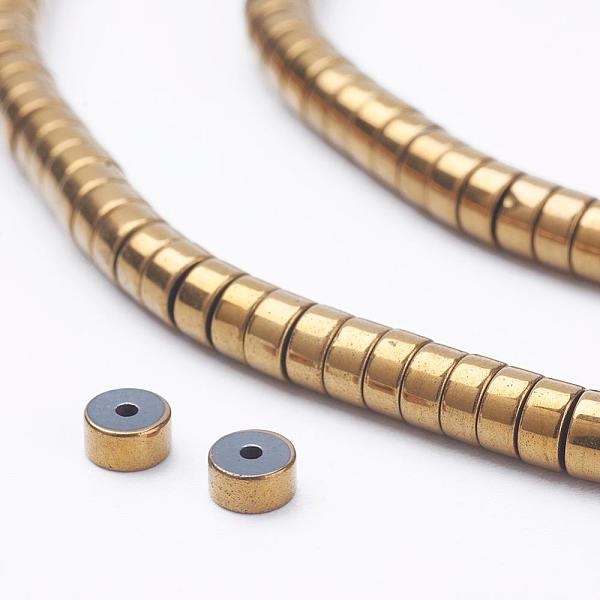 PandaHall Electroplate Non-Magnetic Synthetic Hematite Beads Strands, Heishi Beads, Flat Round/Disc, Golden Plated, 4x2mm, Hole: 1mm, about...