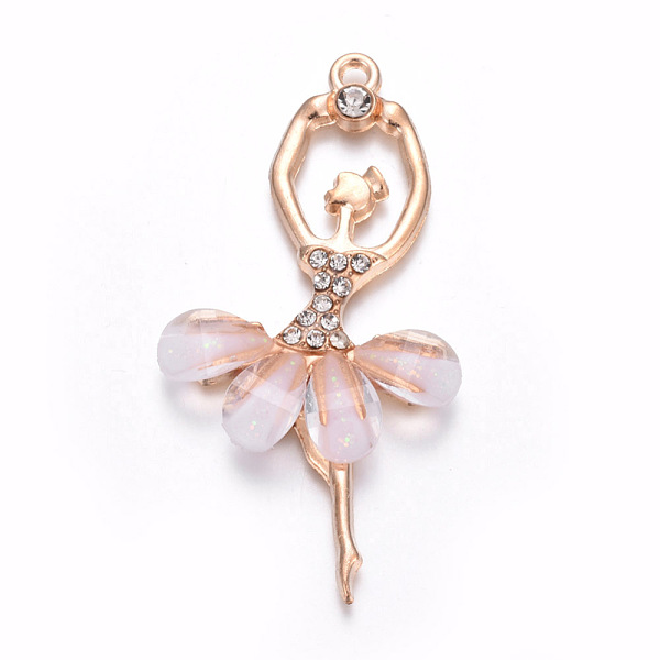 

PandaHall Resin Big Pendants, with Golden Plated Alloy Findings and Rhinestone, Ballet Girl, Lavender Blush, 60x31x4mm, Hole: 2mm..., Pink