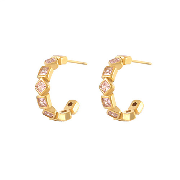 

PandaHall Titanium Steel Ring Stud Earrings, Rhinestone Half Hoop Earrings, Golden, 18.2mm Rhinestone Ring Clear