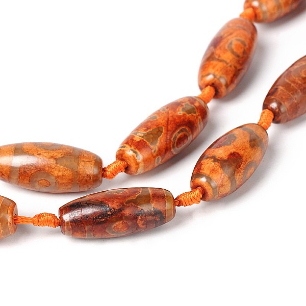 

PandaHall Tibetan Style 3-Eye dZi Beads Strands, Natural Agate Rice Beads, Dark Orange, 29~32x14~17mm, Hole: 1mm, about 10pcs/strand, 15.0...