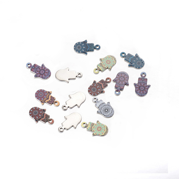 

PandaHall 201 Stainless Steel Pendants, Hamsa Hand/Hand of Fatima/Hand of Miriam, Mixed Color, 18x11.5x1mm, Hole: 2mm 201 Stainless Steel..., Multicolor