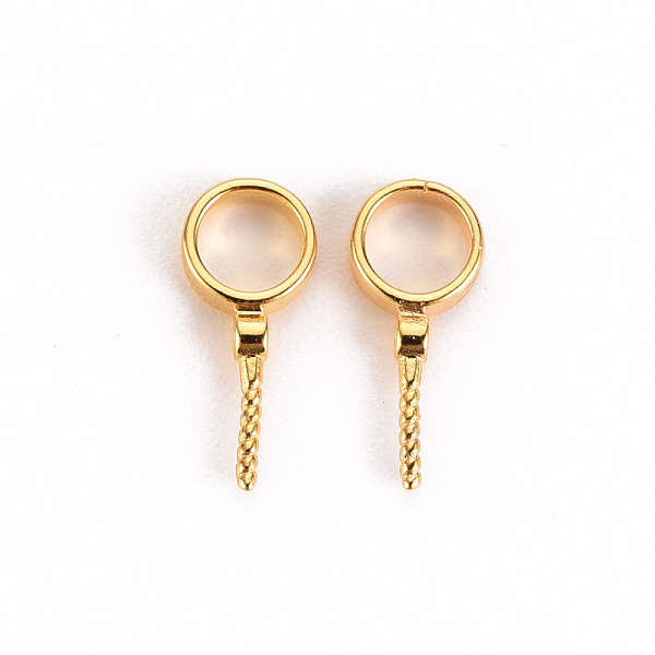 

PandaHall Brass Micro Pave Clear Cubic Zirconia Peg Bails Pendants, with Brass Pinch Bail, for Half Drilled Bead, Nickel Free, Real 18K Gold...