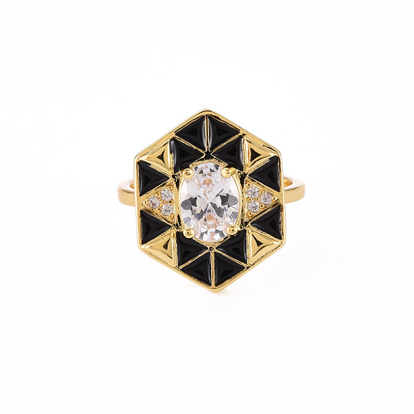 

PandaHall Brass Micro Pave Clear Cubic Zirconia Cuff Rings, Open Rings, with Enamel, Cadmium Free & Nickel Free & Lead Free, Hexagon, Real..., Black