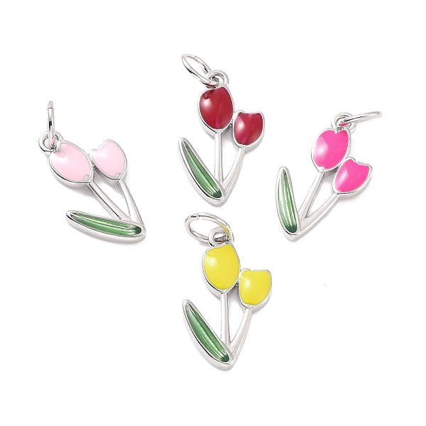 

PandaHall Brass Pendants, with Enamel, Lead Free & Cadmium Free, Platinum, Tulip, Mixed Color, 19x11x2mm Brass+Enamel Flower Multicolor