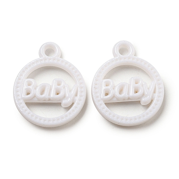 

PandaHall Opaque Acrylic Pendants, Flat Round with Word Baby, Flat Round, 29.5x24x5mm, Hole: 3mm, about 390pcs/500g Acrylic Flat Round White