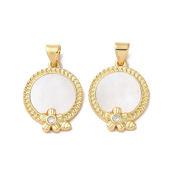 

PandaHall Brass Micro Pave Clear Cubic Zirconia Pendants, with Shell, Real 18K Gold Plated, Flat Round, Flower, 20.5x16x2mm, Hole: 2.5x4.5mm...