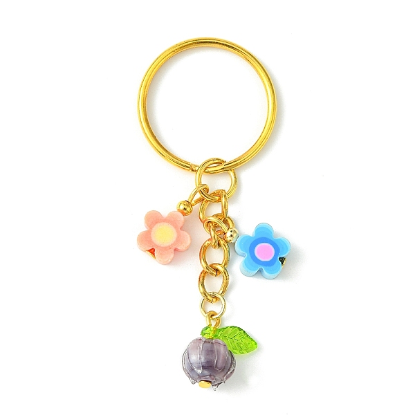 

PandaHall Flower Glass & Polymer Clay Pendant Keychain, with Iron Split Key Rings, Dark Gray, 6.5cm Polymer Clay Flower