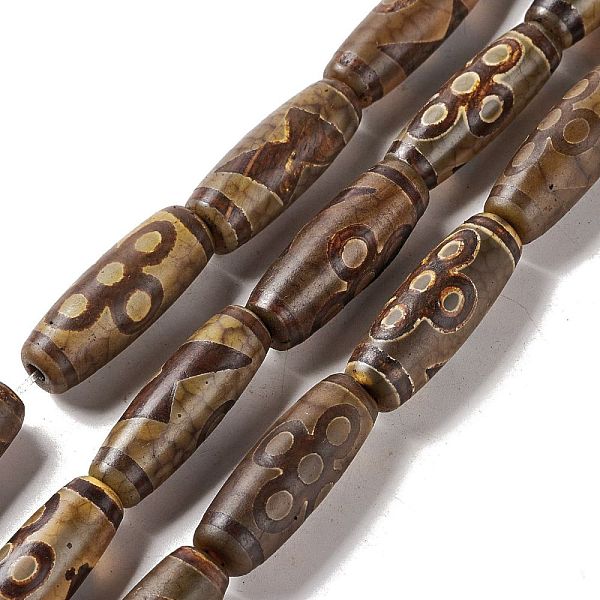 

PandaHall Tibetan Style dZi Beads Strands, Natural & Dyed Agate Beads, Rice, Lighting & 5-Eye Pattern, 28.5~30x10mm, Hole: 2.5mm, about...
