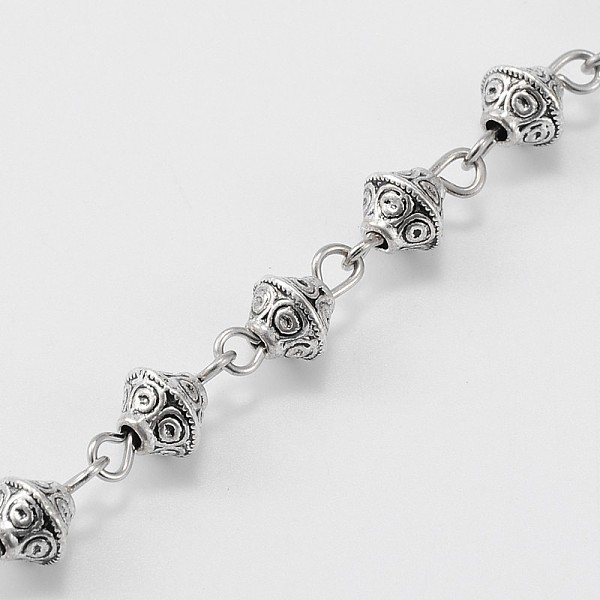 

PandaHall Handmade Tibetan Style Alloy Bicone Beads Chains for Necklaces Bracelets Making, with Iron Eye Pin, Unwelded, Antique Silver, 39.3...
