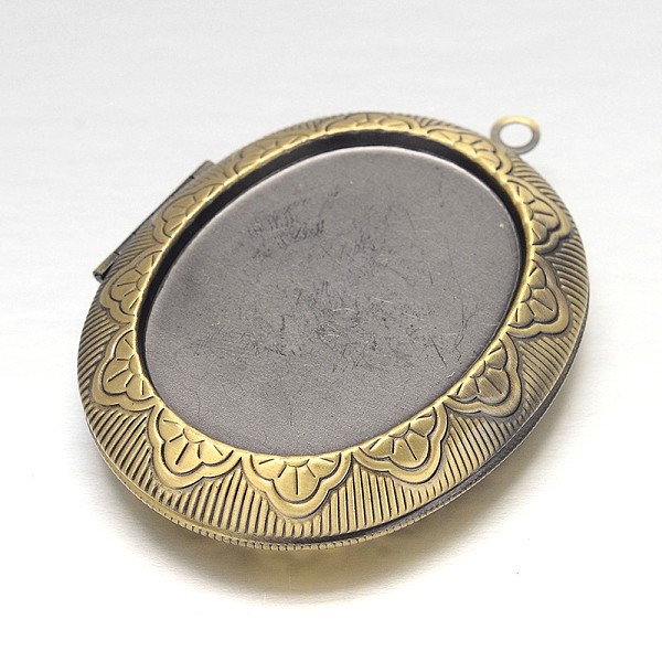

PandaHall Carved Oval Rack Plating Brass Locket Pendant Cabochon Settings, Lead Free & Nickel Free, Brushed Antique Bronze, Tray: 35x27mm...