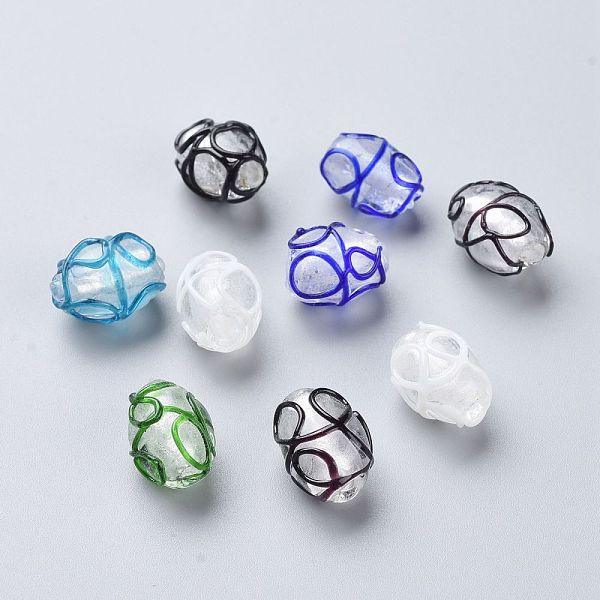 

PandaHall Handmade Lampwork Beads, Oval, Mixed Color, 16x11mm, Hole: 1.4~1.6mm Lampwork Oval Multicolor