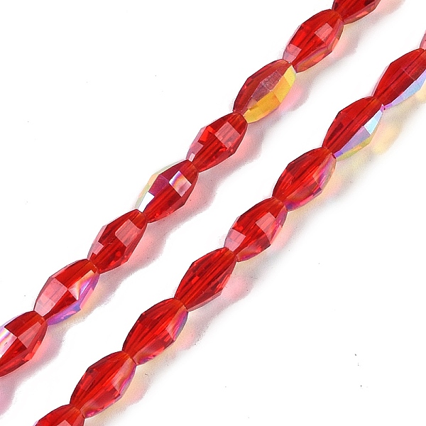 

PandaHall Electroplate Glass Beads Strands, AB Color Plated, Faceted, Oval, Cerise, 7x4.5mm, Hole: 0.9mm, about 60pcs/strand, 17.32''(44cm)..., Red