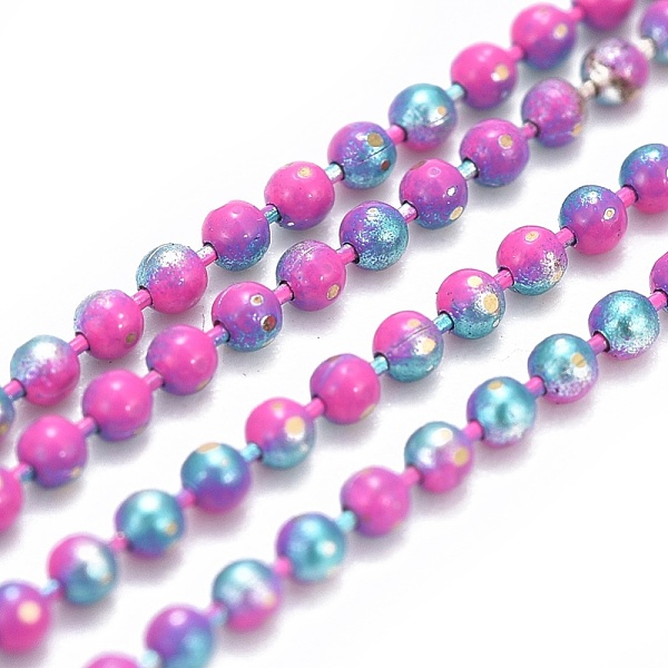 

PandaHall Electroplated Brass Faceted Ball Chains, Round, with Spool, Soldered, Hot Pink, 1.5mm, about 6.56 Feet(2m)/roll Brass