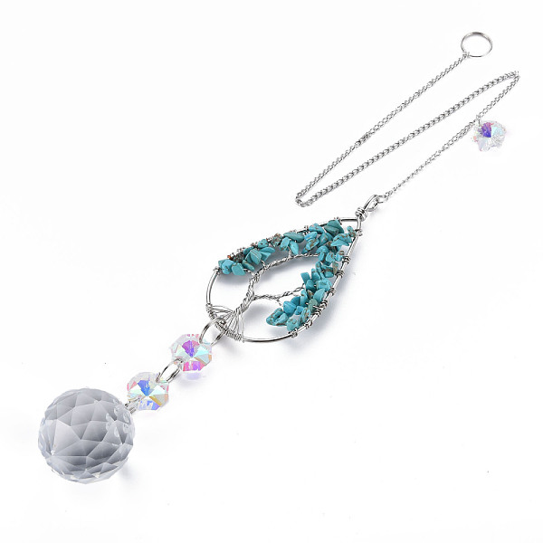 

PandaHall Natural Turquoise Big Pendants, with Platinum Brass Chain Extender and Findings, Plating Glass Flat Round & Flower, Clear AB Color..., White