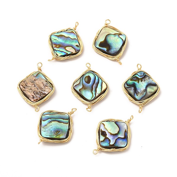 

PandaHall Natural Paua Shell Connector Charms, Rhombus Links, with Brass Wire Wrapped, Real 14K Gold Plated, 25x17x3mm, Hole: 1.4mm...