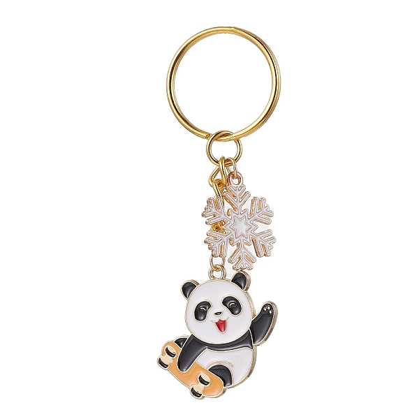 

PandaHall Snowflake & Panda Alloy Enamel Pendant Keychains, with Iron Split Key Rings, Golden, 8.1cm, Pendant: 29x27x1.5mm Alloy Panda