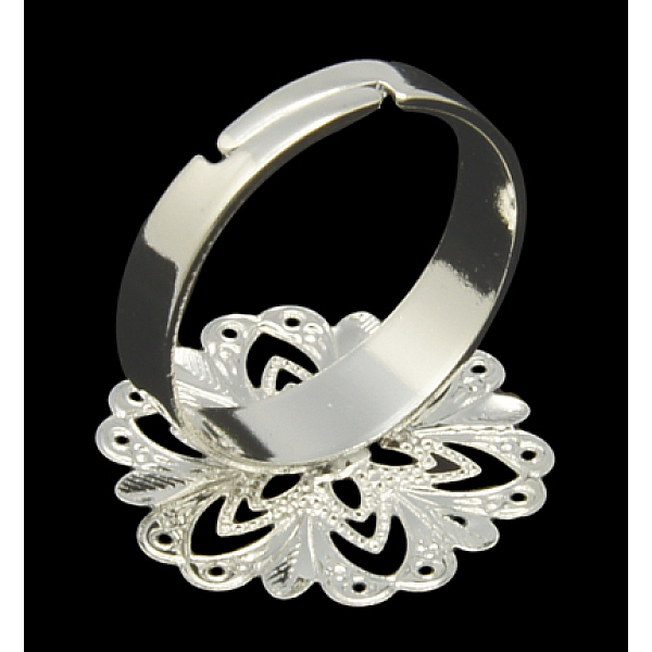 

PandaHall Adjustable Brass Ring Components, Brass Filigree Ring Blank, Lead Free, Silver Color Plated, Size: Ring: about 18mm inner diameter...