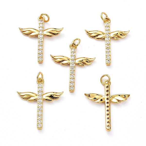 

PandaHall Brass Micro Pave Clear Cubic Zirconia Pendants, with Jump Ring, Long-Lasting Plated, Cross with Wing, Real 18K Gold Plated...