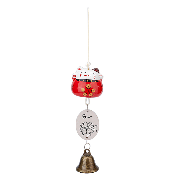 

PandaHall Porcelain Maneki Neko Wind Chimes, Alloy Bell Hanging Ornament for Landscape Outdoor Balcony Decoration, with Wood Lucky Card, Red...