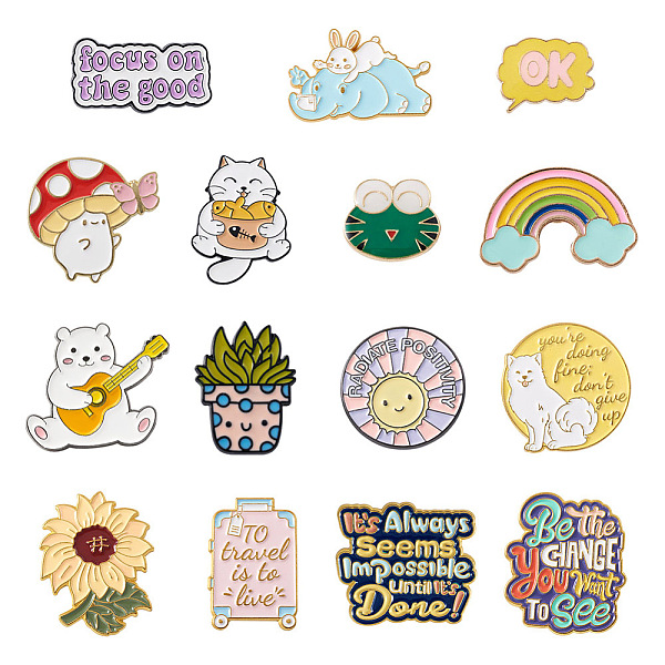 

PandaHall Yilisi 15Pcs 15 Style Word Enamel Pins, Bear & Cloud & Mushroom & Cactus & Rainbow Alloy Badges for Backpack Clothes, Golden..., Multicolor