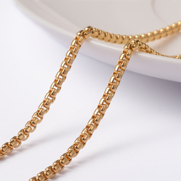 

PandaHall 3.28 Feet Ion Plating(IP) 304 Stainless Steel Venetain Chains, Box Chains, Unwelded, Golden, 2.5x1.2mm 304 Stainless Steel