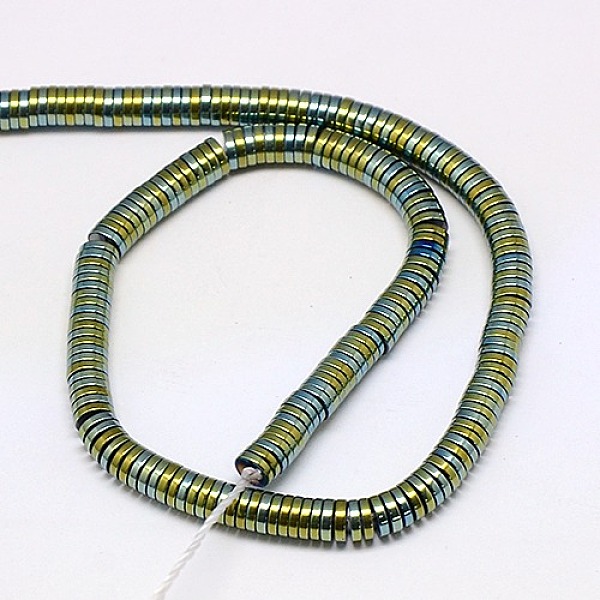 

PandaHall Electroplate Non-magnetic Synthetic Hematite Beads Strands, Heishi Beads, Flat Round/Disc, Grade A, Green Plated, 3x1mm, Hole: 1mm...