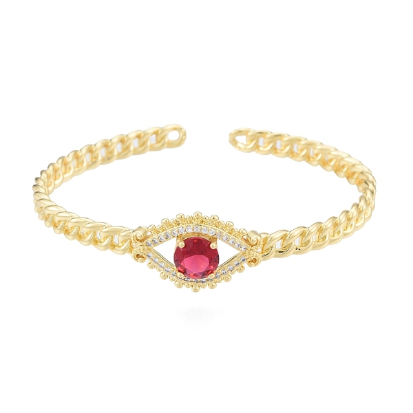 

PandaHall Cubic Zirconia Horse Eye Open Cuff Bangle, Real 18K Gold Plated Brass Jewelry for Women, Cerise, Inner Diameter: 2x2-3/8 inch..., Red
