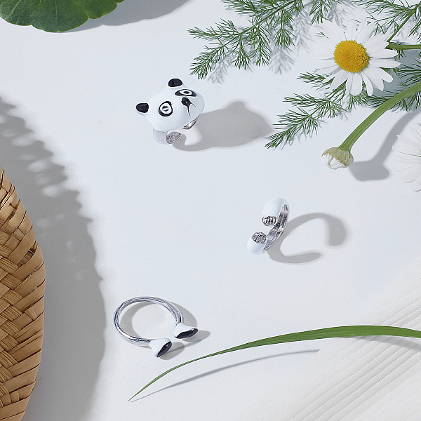 1Set Cartoon Alloy Adjustable Cuff Rings Sets