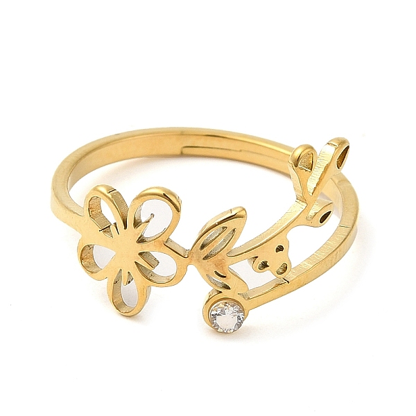 

PandaHall 304 Stainless Steel with Cubic Zirconia Adjustable Rings, Birthflower May-Hawthorn, Golden, 1.5~11.5mm, US Size 6 1/4(16.7mm) 304..., Clear