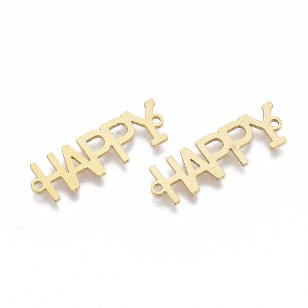 

PandaHall 201 Stainless Steel Links connectors, Laser Cut Links, Word Happy, Golden, 29x9x1mm, Hole: 1.5mm 201 Stainless Steel Word