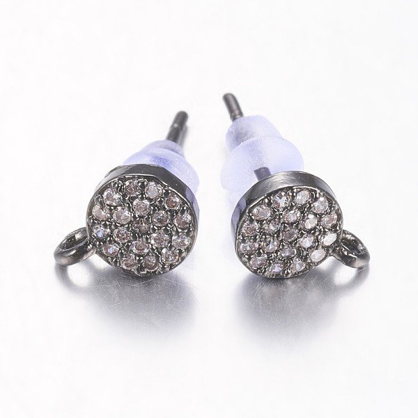

PandaHall Brass Micro Pave Cubic Zirconia Stud Earring Findings, Lead Free & Cadmium Free, Flat Round, Clear, Gunmetal, 8x6x2mm, Pin: 0.8mm...