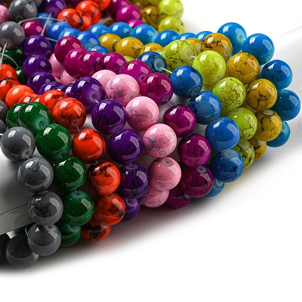 

PandaHall Spray Painted Glass Bead Strands, Round, Mixed Color, 12mm, Hole: 1.3~1.6mm, about 66pcs/strand, 31.4 inch Glass Round Multicolor