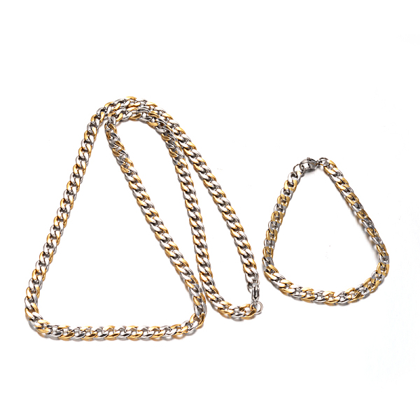 

PandaHall 304 Stainless Steel Cuban Link Chain Necklaces & Bracelets Jewelry Sets, with Lobster Claw Clasps, Golden & Stainless Steel Color...